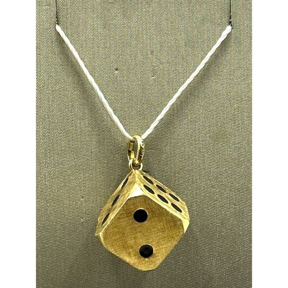 14K Yellow Gold 3D Die/Dice Cube Pendant (16551) - Picture 1 of 6